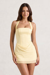 Yellow Halter Sheath Satin Chiffon Homecoming Dress
