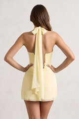 Yellow Halter Sheath Satin Chiffon Homecoming Dress