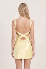 Yellow Simple Satin Sheath Mini Homecoming Dress